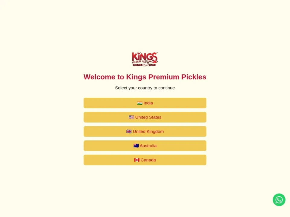 Kings Premium Pickles homepage